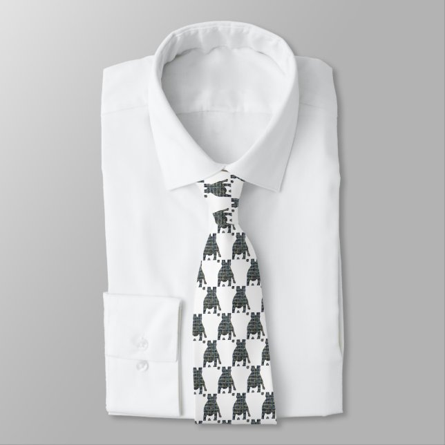 French Bulldog Dog Silhouette Yellow & Blue White Neck Tie (Tied)