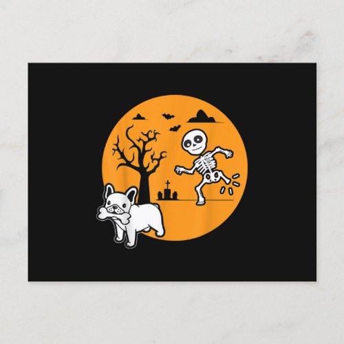 French Bulldog Dog Skeleton Bone Halloween Costume Holiday Postcard