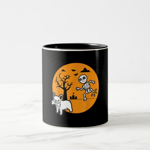 French Bulldog Dog Skeleton Bone Halloween Costume Two_Tone Coffee Mug