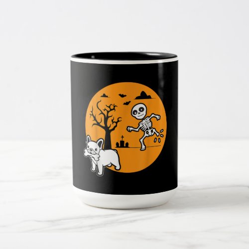 French Bulldog Dog Skeleton Bone Halloween Costume Two_Tone Coffee Mug