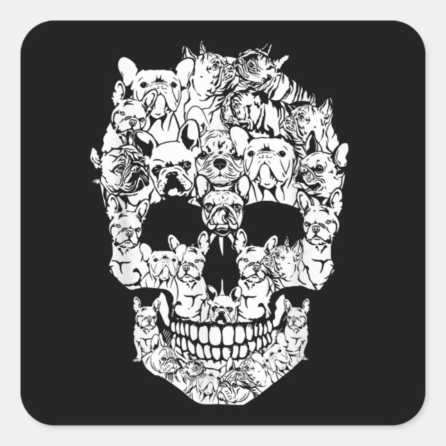 French Bulldog Dog Skull Funny Horror Gift Square Sticker (Front)