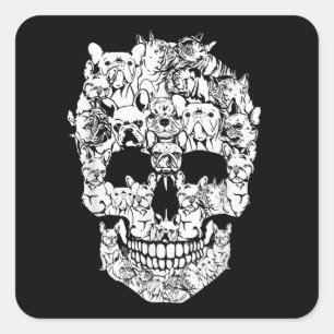French Bulldog Dog Skull Funny Horror Gift Square Sticker