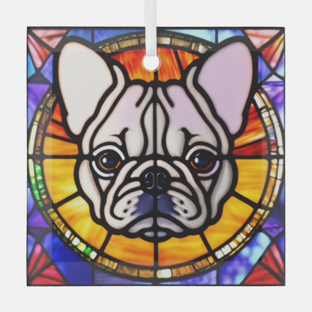 French Bulldog Dog "Stained Glass" Glass Ornament (Front)