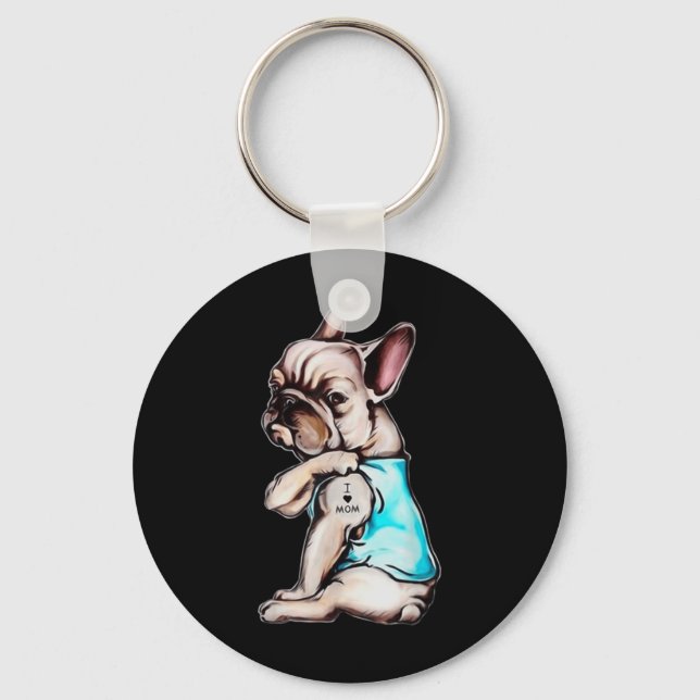 French Bulldog Dog Tattoo I Love Mom Mothers Day L Keychain (Front)