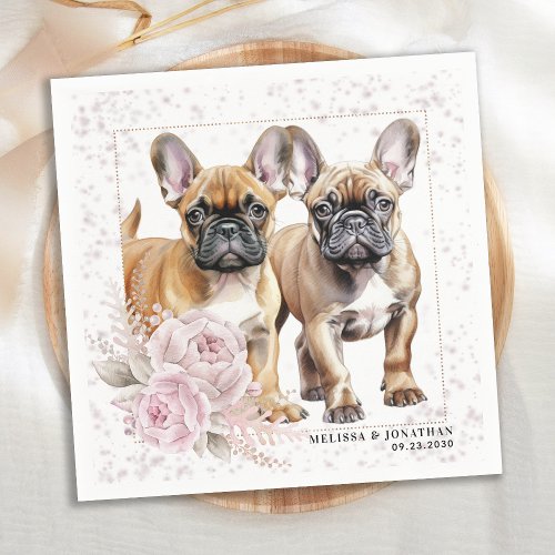 French Bulldog Dog Vintage Pink Floral Wedding Napkins