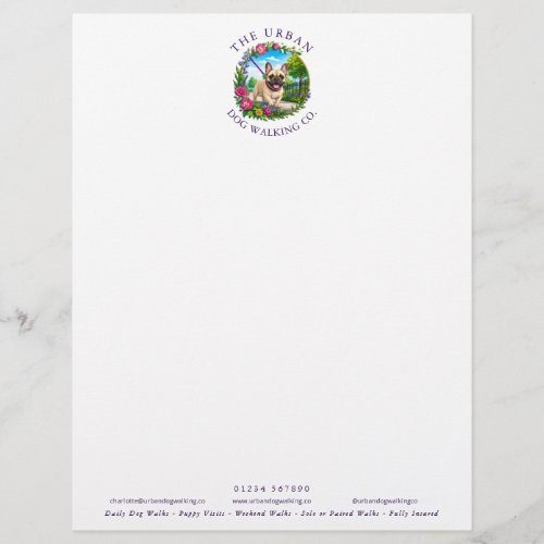 French Bulldog Dog Walker Logo Letterhead