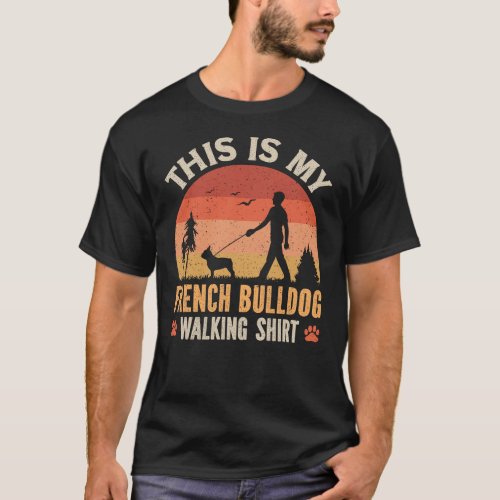 French Bulldog Dog Walking Dad Sunset Silhouette T_Shirt