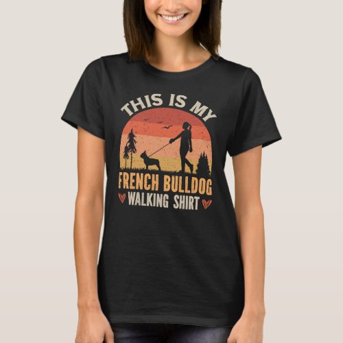 French Bulldog Dog Walking Mom Sunset Silhouette T_Shirt