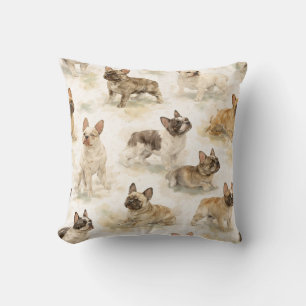 French Bulldog dog watercolor Throw Pillow