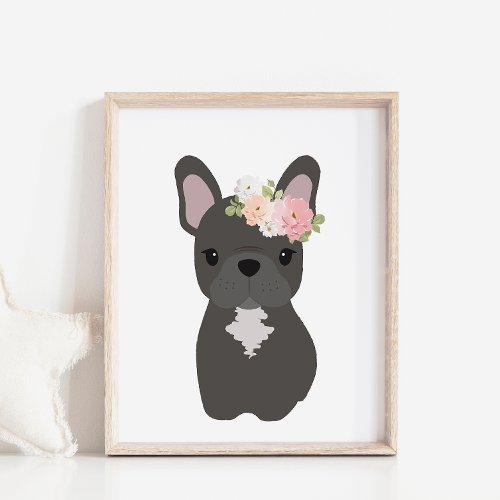 French Bulldog Dog with Flower Crown Kids Poster