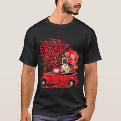 French Bulldog Dogs On Truck Hearts Tree Valentine T_Shirt