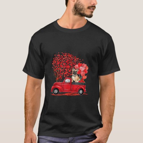 French Bulldog Dogs On Truck Hearts Tree Valentine T_Shirt