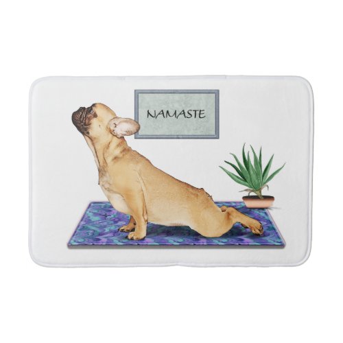 French Bulldog Doing Upward Dog Yoga Pose Bath Mat