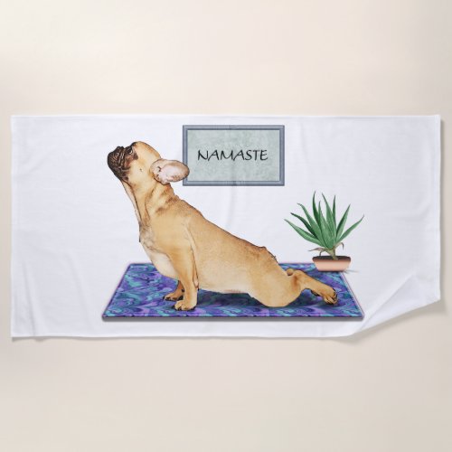 French Bulldog Doing Upward Dog Yoga Pose Beach Towel