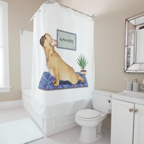 French Bulldog Doing Upward Dog Yoga Pose Shower Curtain