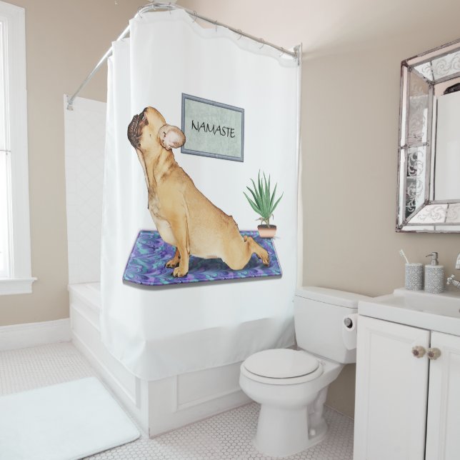 French Bulldog Doing Upward Dog Yoga Pose Shower Curtain (In Situ)