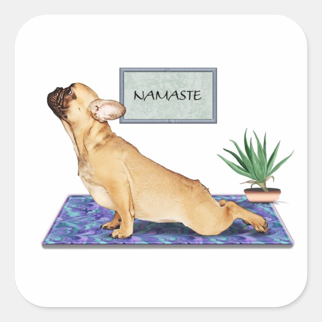 French Bulldog Doing Upward Dog Yoga Pose Square Sticker (Front)