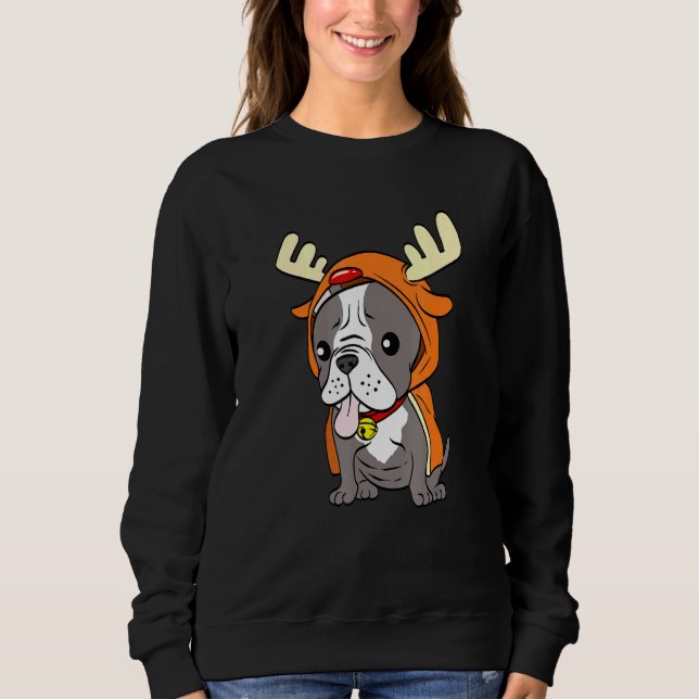 French Bulldog Dressed As Reindeer Dogs Xmas Sweatshirt (Front)