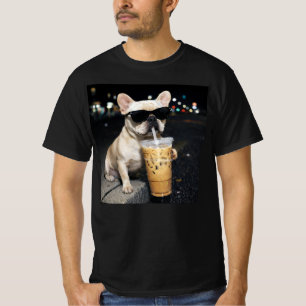 French Bulldog Drinking Iced Coffee Lover Humor T-Shirt