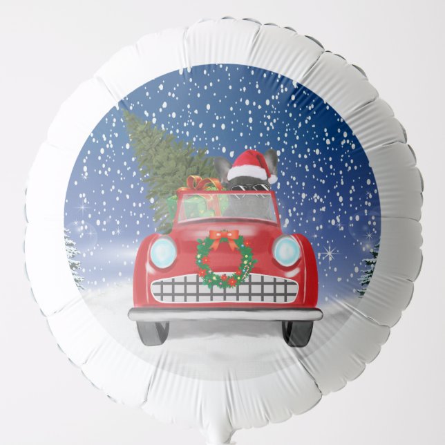 French Bulldog Driving Car In Snow Christmas  Balloon (Front)