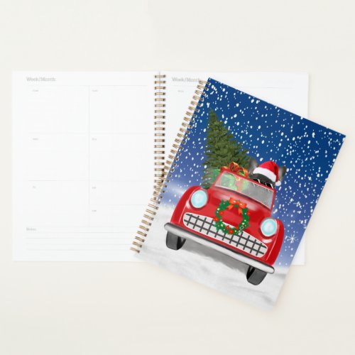 French Bulldog Driving Car In Snow Christmas Planner