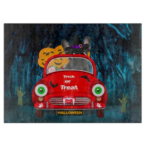 French Bulldog Driving Car Scary Halloween Cutting Board