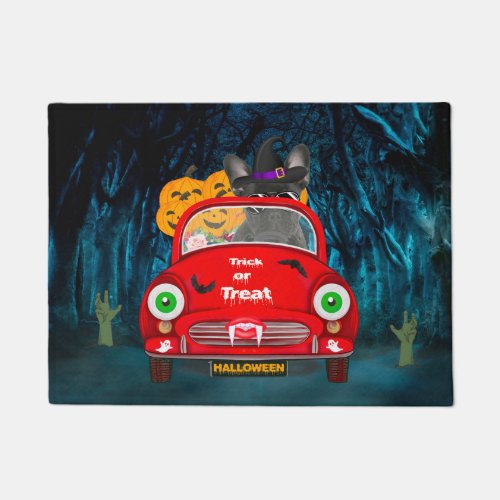 French Bulldog Driving Car Scary Halloween Doormat