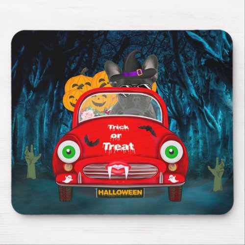 French Bulldog Driving Car Scary Halloween  Mouse Pad