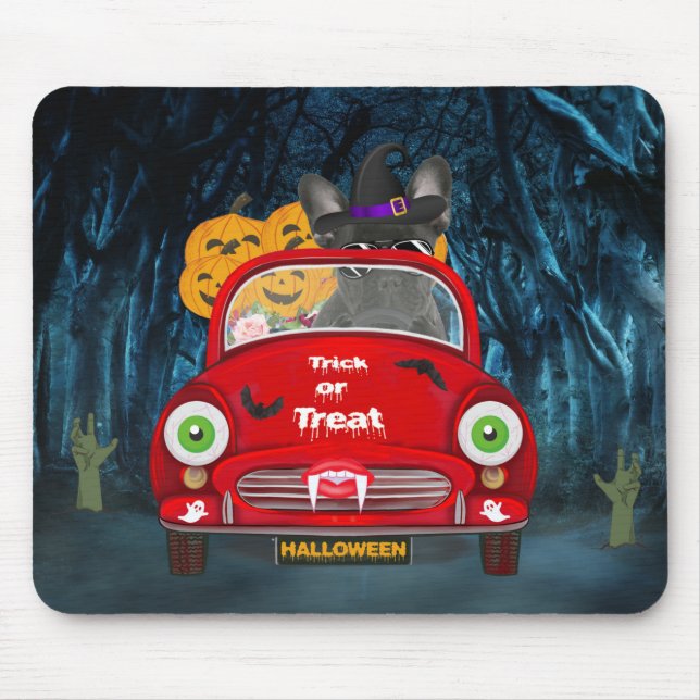 French Bulldog Driving Car Scary Halloween  Mouse Pad (Front)