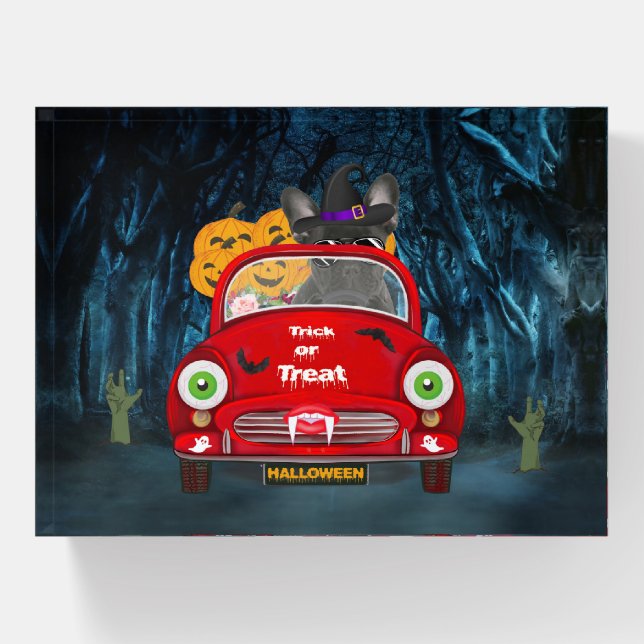 French Bulldog Driving Car Scary Halloween Paperweight (Front)