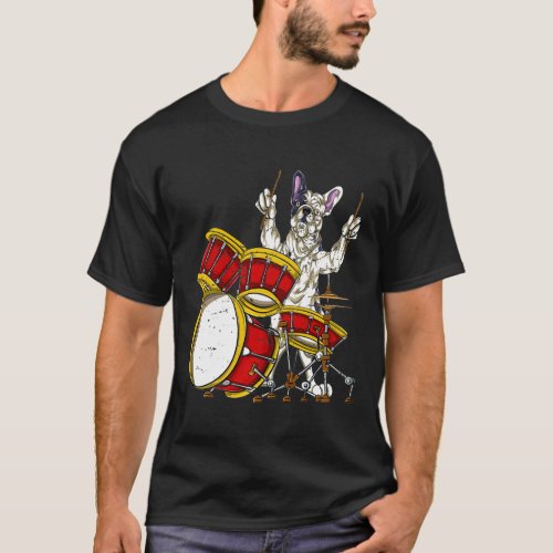 French Bulldog Drummer  Percussion Dog Music Drums T_Shirt