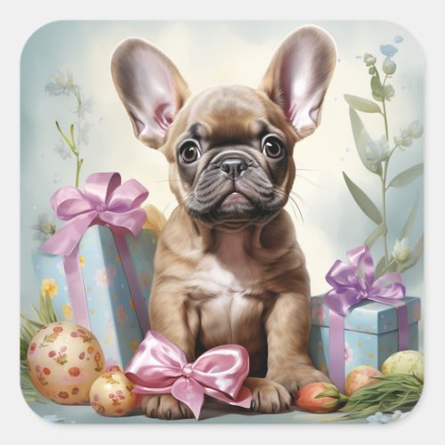 French Bulldog Easter Square Sticker