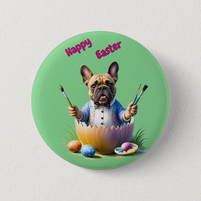French Bulldog Egg Easter French Bulldog Button (Front)