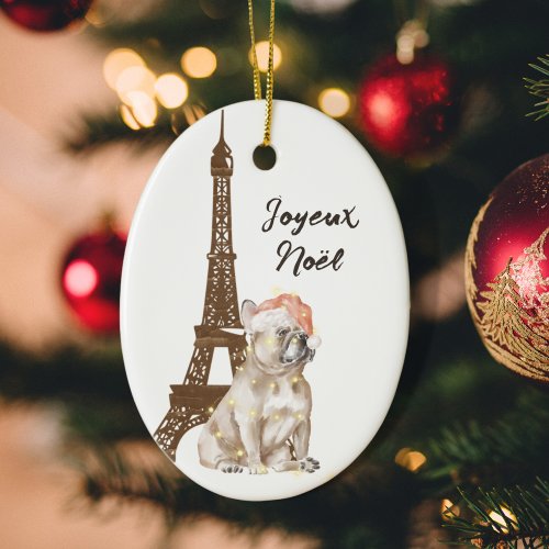 French Bulldog Eiffel Tower Photo Paris Christmas Ceramic Ornament