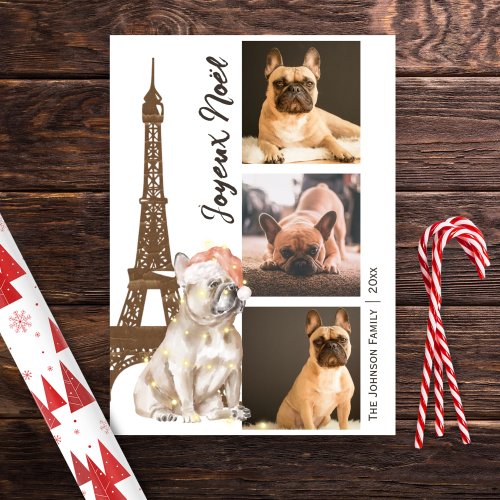 French Bulldog Eiffel Tower Photo Paris Christmas Holiday Card