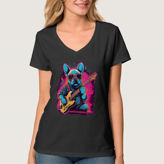 French Bulldog Electric Guitar Rock Music  1 T-Shirt (Front)