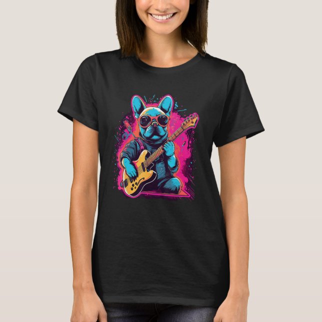 French Bulldog Electric Guitar Rock Music  1 T-Shirt (Front)