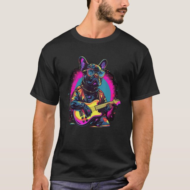French Bulldog Electric Guitar Rock Music  7 T-Shirt (Front)