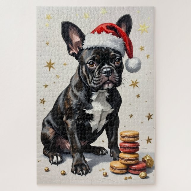 French Bulldog Elegant Black Ink Macaroon Hat Jigsaw Puzzle (Vertical)