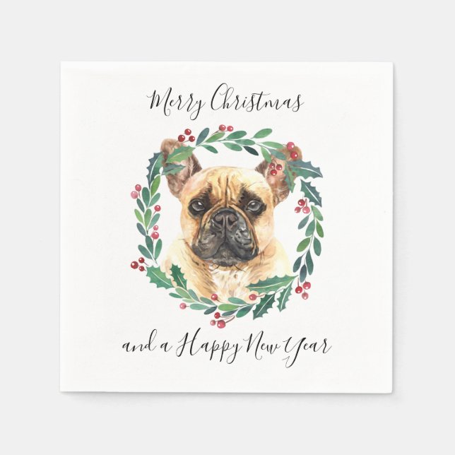 French Bulldog Elegant Dog Merry Christmas Napkins (Front)