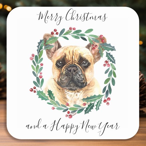 French Bulldog Elegant Dog Merry Christmas Square Sticker