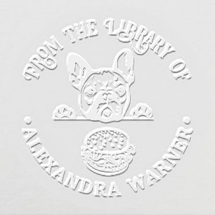 French Bulldog Eying Burger Library Book Name Embosser