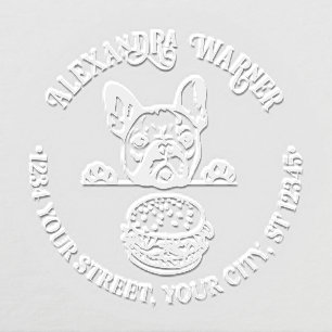 French Bulldog Eying Burger Name Return Address Embosser