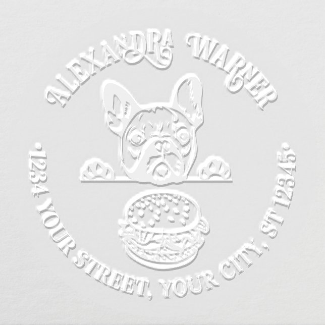 French Bulldog Eying Burger Name Return Address Embosser (Design)