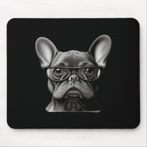 French Bulldog Face Cute Frenchie Mama With Gles  Mouse Pad