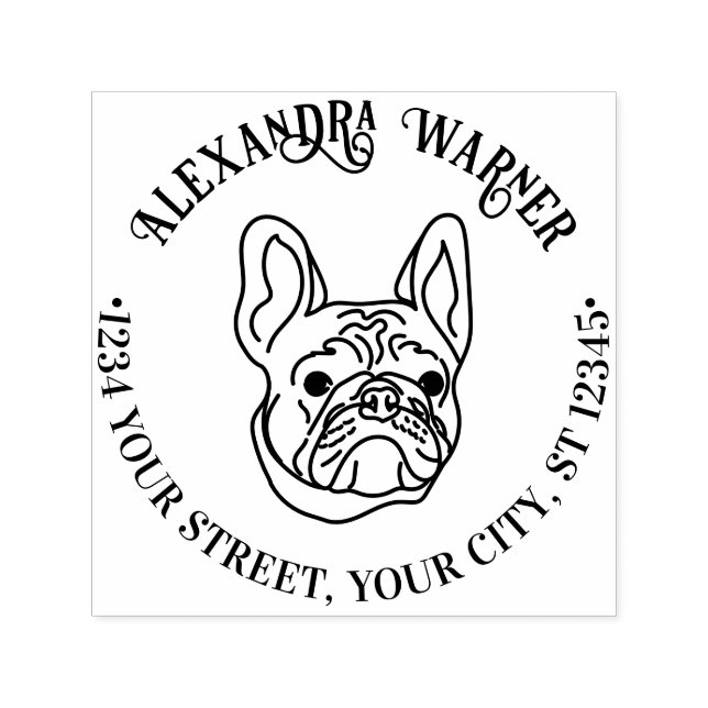 French Bulldog Face Name Return Address Self-inking Stamp (Design)