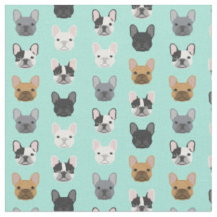 French Bulldog Faces Bright Mint Fabric