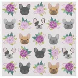 French Bulldog Faces lavender florals Fabric