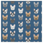 French Bulldog Faces Navy Blue Fabric