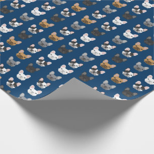 French Bulldog Faces Navy Blue Wrapping Paper